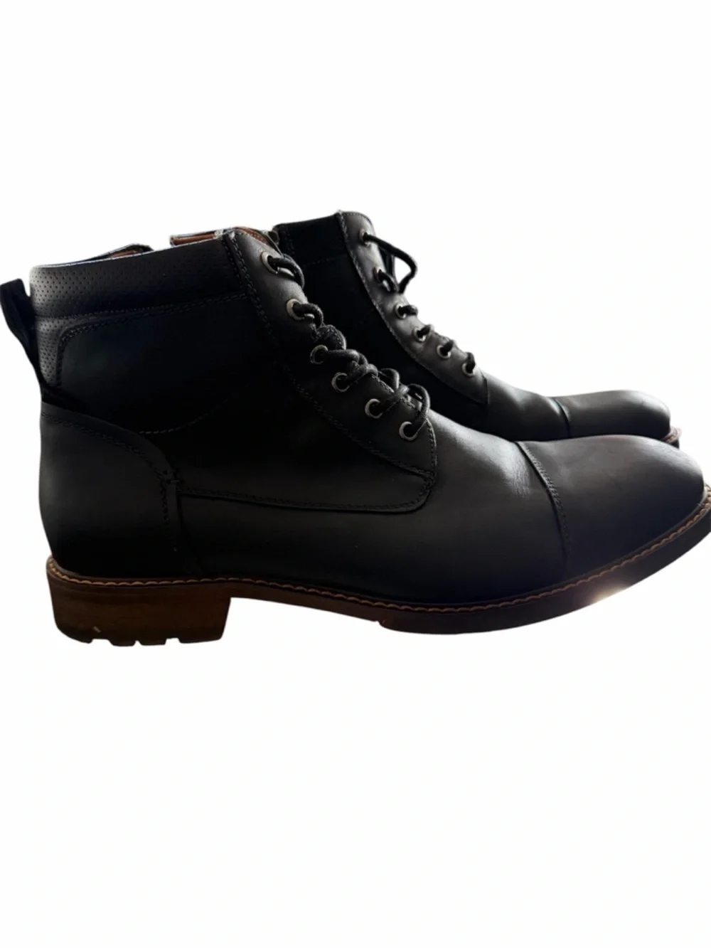 Florsheim MFS3640 Mens 10D Black Leather Cap Toe Boots Zip Lace Up